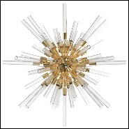 Suspension with ribbed crystal glass tubes held by a gold plated polished brass structure 164-Fall Sputnik
