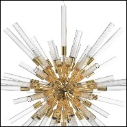 Suspension with ribbed crystal glass tubes held by a gold plated polished brass structure 164-Fall Sputnik