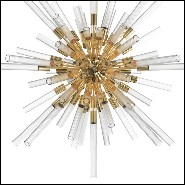 Suspension with ribbed crystal glass tubes held by a gold plated polished brass structure 164-Fall Sputnik