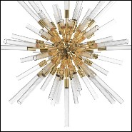 Suspension avec tubes en verre cristal côtelés maintenus par une structure centrale en laiton poli plaqué Gold 164-Fall Sputnik