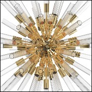 Suspension with ribbed crystal glass tubes held by a gold plated polished brass structure 164-Fall Sputnik