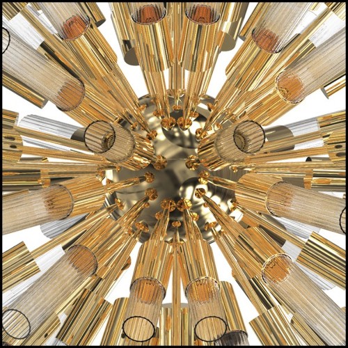 Suspension with ribbed crystal glass tubes held by a gold plated polished brass structure 164-Fall Sputnik