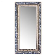 Miroir avec structure en bois recouverte de verre clair peint à la main finition bleue 162-Flowers Blue