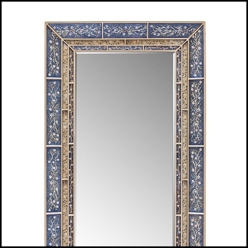 Miroir avec structure en bois recouverte de verre clair peint à la main finition bleue 162-Flowers Blue