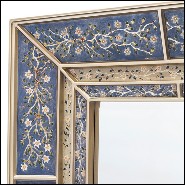 Miroir avec structure en bois recouverte de verre clair peint à la main finition bleue 162-Flowers Blue