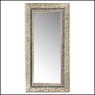 Mirror with wooden frame structure coated with hand painted clear glass in blue finish 162-Flowers Blue