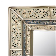 Mirror with wooden frame structure coated with hand painted clear glass in blue finish 162-Flowers Blue
