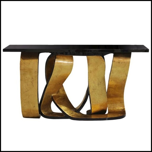 Console table with top in black lacquered wood veneered and gold finish base 156-Tie Gold