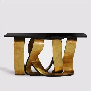 Console table with top in black lacquered wood veneered and gold finish base 156-Tie Gold