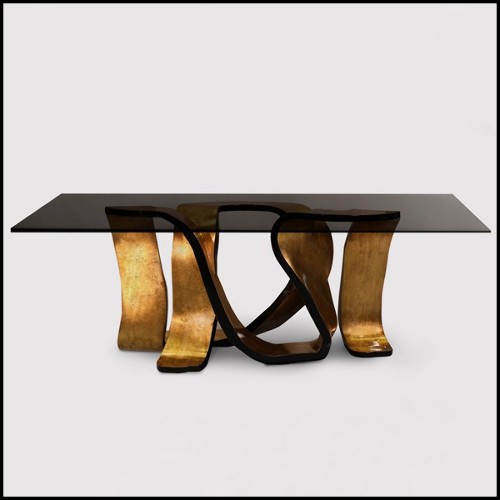 Console table with top in black lacquered wood veneered and gold finish base 156-Tie Gold
