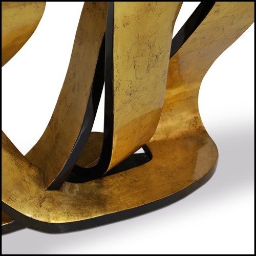 Console table with top in black lacquered wood veneered and gold finish base 156-Tie Gold