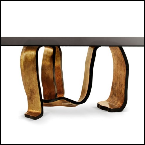 Console table with top in black lacquered wood veneered and gold finish base 156-Tie Gold