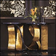 Console table with top in black lacquered wood veneered and gold finish base 156-Tie Gold