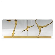 Sideboard with wood carving structure with its details finished in polished solid brass in gold finish 145-Paradise