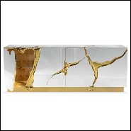 Sideboard with wood carving structure with its details finished in polished solid brass in gold finish 145-Paradise