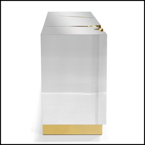 Sideboard with wood carving structure with its details finished in polished solid brass in gold finish 145-Paradise