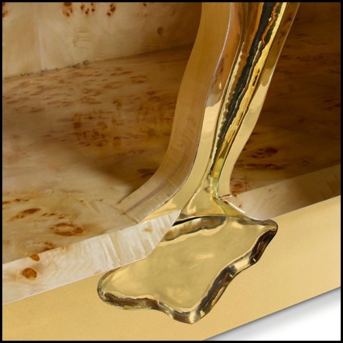 Sideboard with wood carving structure with its details finished in polished solid brass in gold finish 145-Paradise