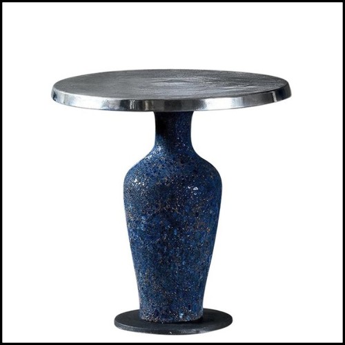 Table avec base en céramique bleue fabriquée à la main 30-Blue Ceramic