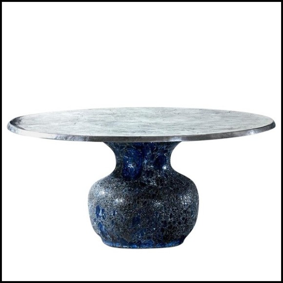 Round table with handcrafted blue ceramic base 30-Blue Ceramic