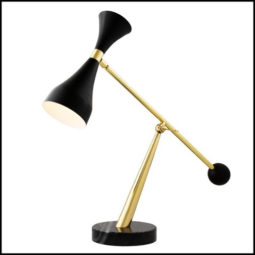 Desk lamp with structure in polished brass or nickel finish with black finish lampshade 24-Oredo