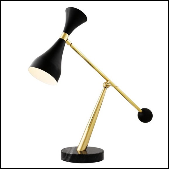 Lampe de bureau avec structure en laiton poli ou en nickel avec abat-jour finition black 24-Oredo