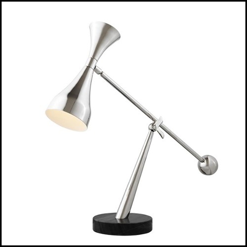 Lampe de bureau avec structure en laiton poli ou en nickel avec abat-jour finition black 24-Oredo