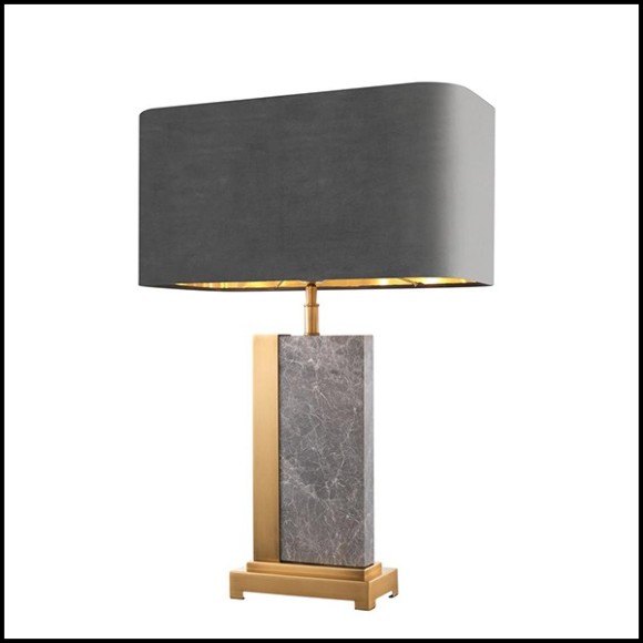 Table lamp with structure in antique brass finish and grey marble 24-Grey marble