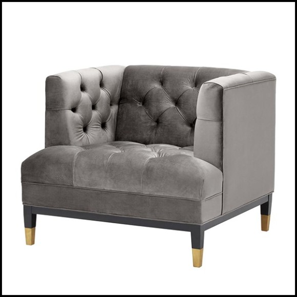 Fauteuil avec structure en bois massif recouvert de velours gris marsouin Roche ou bleu nuit Savona 24-Karen