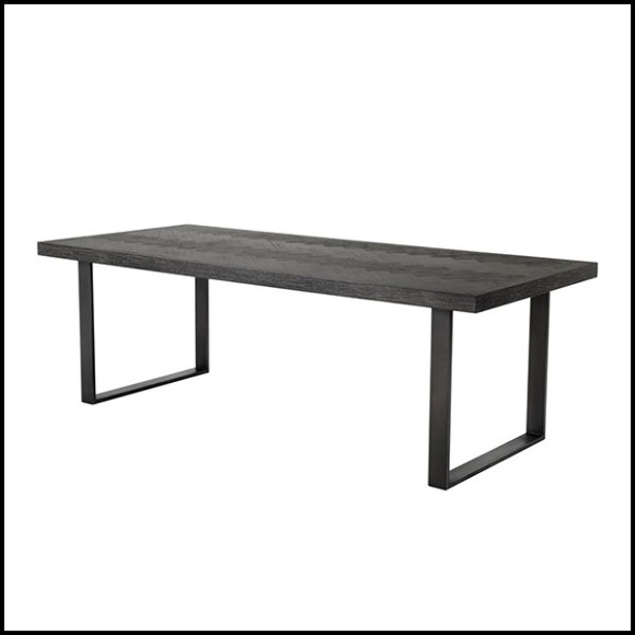 Table de repas avec structure en placage de chêne finition charbon et piétements en acier inoxydable finition bronze 24-Baltazar