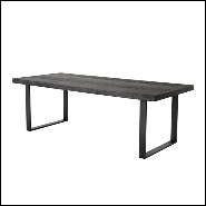 Table de repas avec structure en placage de chêne finition charbon et piétements en acier inoxydable finition bronze 24-Baltazar