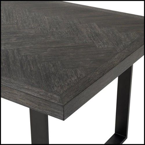 Table de repas avec structure en placage de chêne finition charbon et piétements en acier inoxydable finition bronze 24-Baltazar