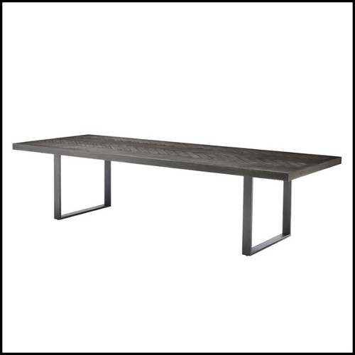 Table de repas avec structure en placage de chêne finition charbon et piétements en acier inoxydable finition bronze 24-Baltazar