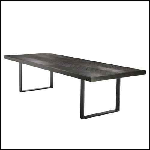 Dining table with structure in oak veneer in charcoal finish and base in stainless steel with bronze finish 24-Baltazar
