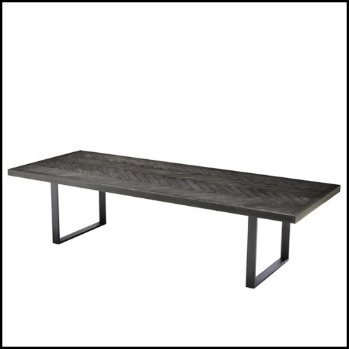 Table de repas avec structure en placage de chêne finition charbon et piétements en acier inoxydable finition bronze 24-Baltazar