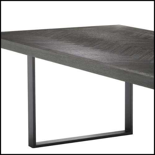 Table de repas avec structure en placage de chêne finition charbon et piétements en acier inoxydable finition bronze 24-Baltazar