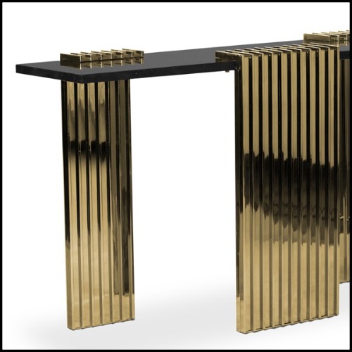 Console avec 3 pieds en laiton poli brillant finition Gold et dessus en marbre noir 164-Oldies