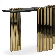 Console table with 3 feet base in gold plated solid polished brass and black marble top 164-Oldies