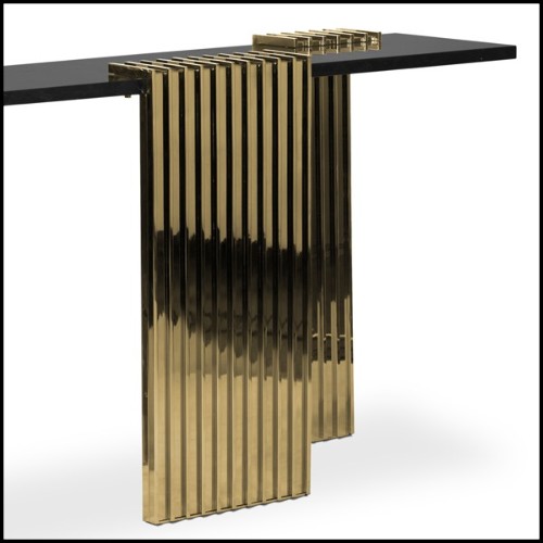 Console avec 3 pieds en laiton poli brillant finition Gold et dessus en marbre noir 164-Oldies