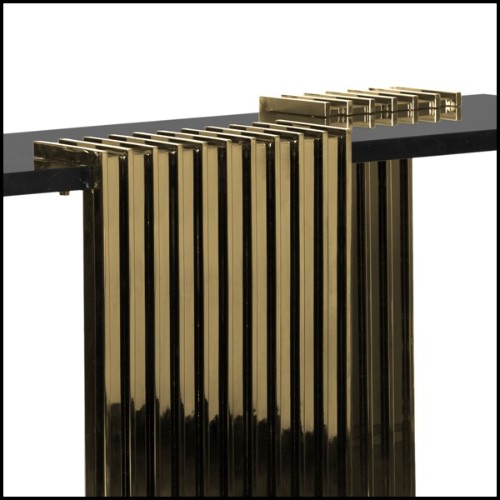 Console avec 3 pieds en laiton poli brillant finition Gold et dessus en marbre noir 164-Oldies