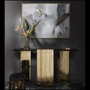 Console avec 3 pieds en laiton poli brillant finition Gold et dessus en marbre noir 164-Oldies