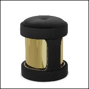 Tabouret avec base en laiton poli plaqué Gold et assise tapissée en velours de coton noir 164-Oldies