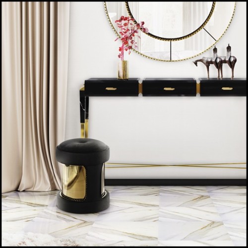 Stool with base in gold plated polished brass and seat upholstered with black cotton velvet 164-Oldies