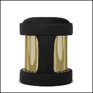 Tabouret avec base en laiton poli plaqué Gold et assise tapissée en velours de coton noir 164-Oldies