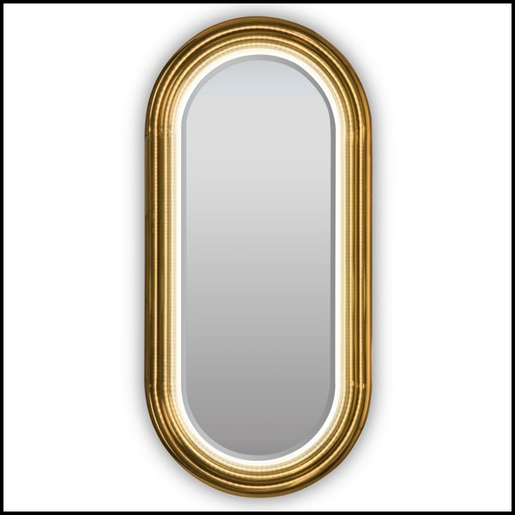 Wall mirror brass with polished brass tubular frame structure and Led light system 169-Brass Tubular