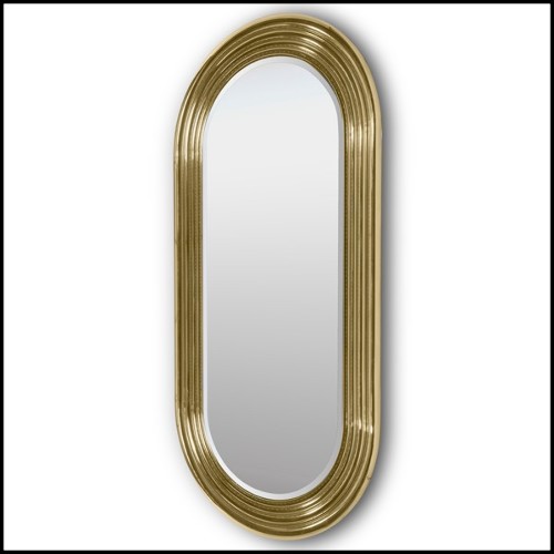 Wall mirror brass with polished brass tubular frame structure and Led light system 169-Brass Tubular