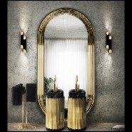 Wall mirror brass with polished brass tubular frame structure and Led light system 169-Brass Tubular