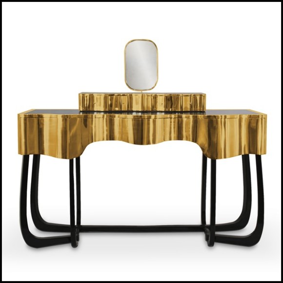 Console avec revêtement en laiton poli brillant et miroir avec bordure plaquée Gold 169-Curvy Room