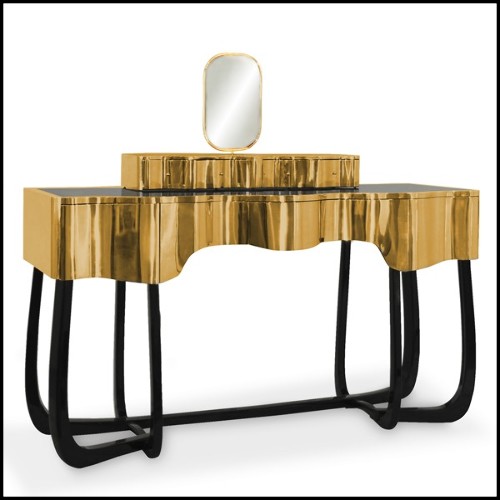 Console Table coated with solid polished brass and Mirror with Gold Plated Edge 169-Curvy Room