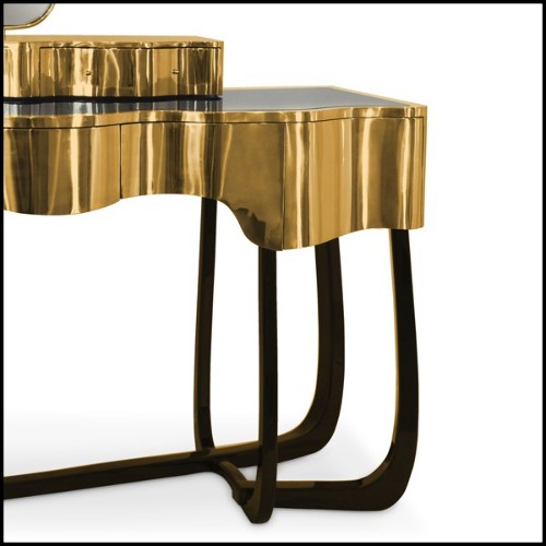 Console Table coated with solid polished brass and Mirror with Gold Plated Edge 169-Curvy Room