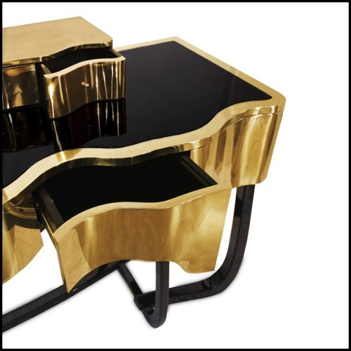 Console avec revêtement en laiton poli brillant et miroir avec bordure plaquée Gold 169-Curvy Room